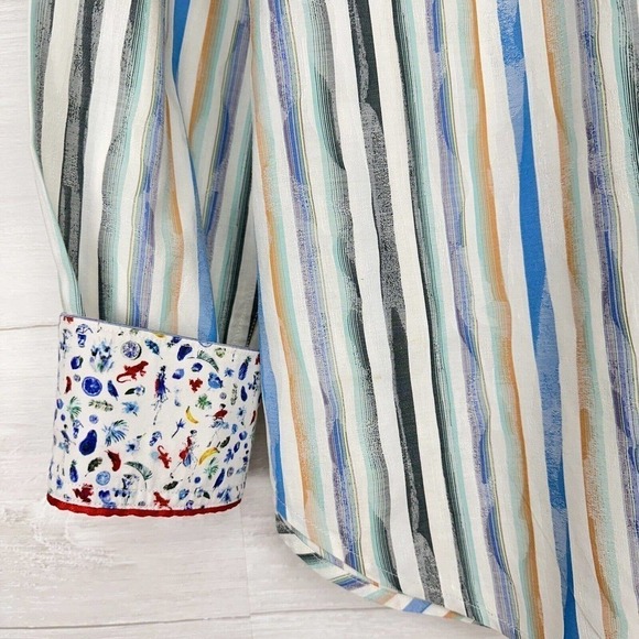 Robert Graham Mens Button Up Shirt XL Flip Cuff Striped Blue White Long Sleeves - Picture 3 of 15